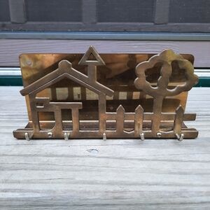 Vintage Brass Wall-Mounted Hanging Key & Mail Holder Home Tree Outline